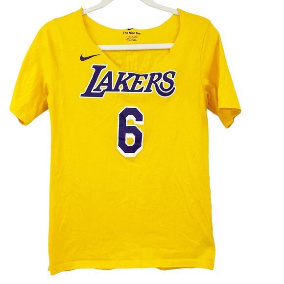 Nike Womens Upcycled Off Shoulder NBA Basketball Lakers #6 Lebron‎ James Shirt L - Picture 1 of 6